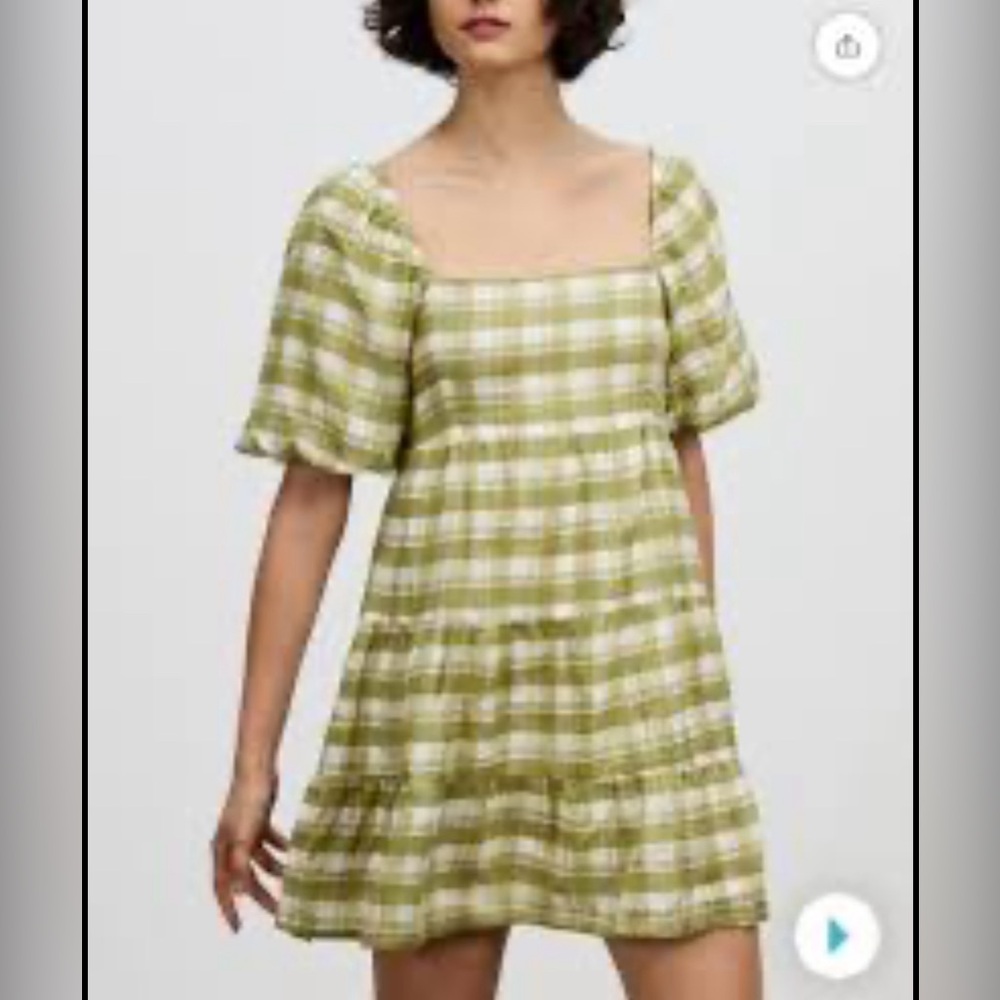 Faithfull The Brand Plaid Mini Puff Sleeve Babydoll Dress